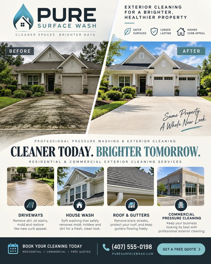 Pure Surface Wash pressure washing before and after design